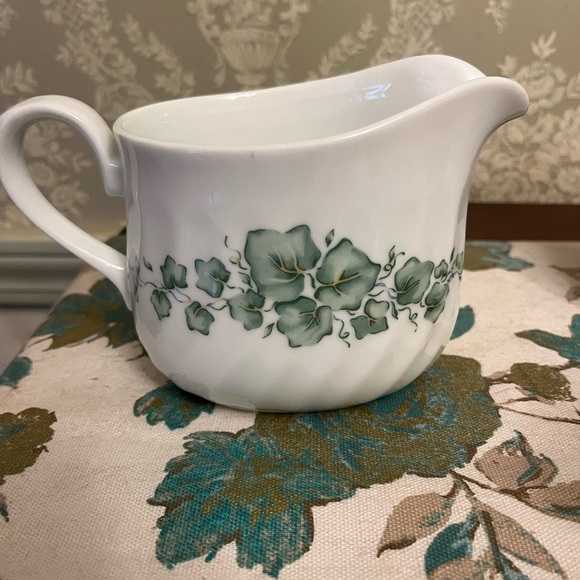 Corningware Callaway Ivy Sugar Creamer Gravy Boat Green White Vintage Set - Picture 3 of 6